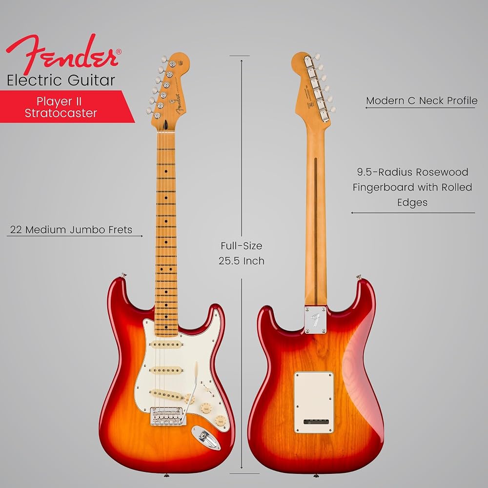 Fender Player II Stratocaster® Electric Guitar, Maple Fingerboard, Aged Cherry Burst, with Soft Case