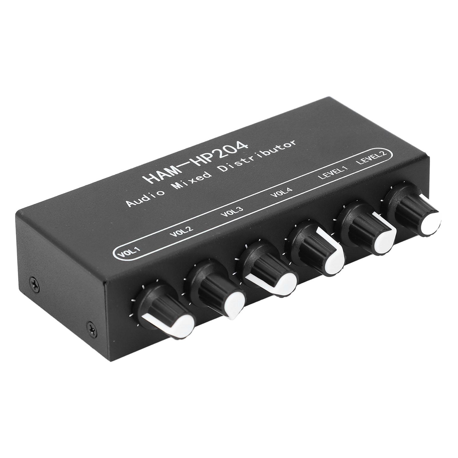 

Стерео микшерный распределитель 2 в 4 выхода независимое управление 5x усиление для ПК микрофон гитара клавиатура
