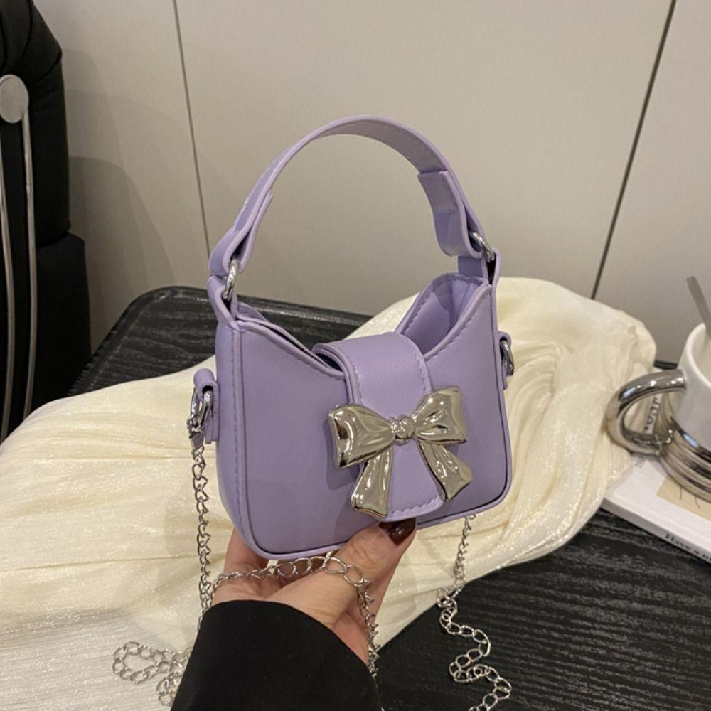 Handbag Bow Buckle PU Bag Pu Leather Women's Shoulder Bag Casual Silver Bucket Bag Women