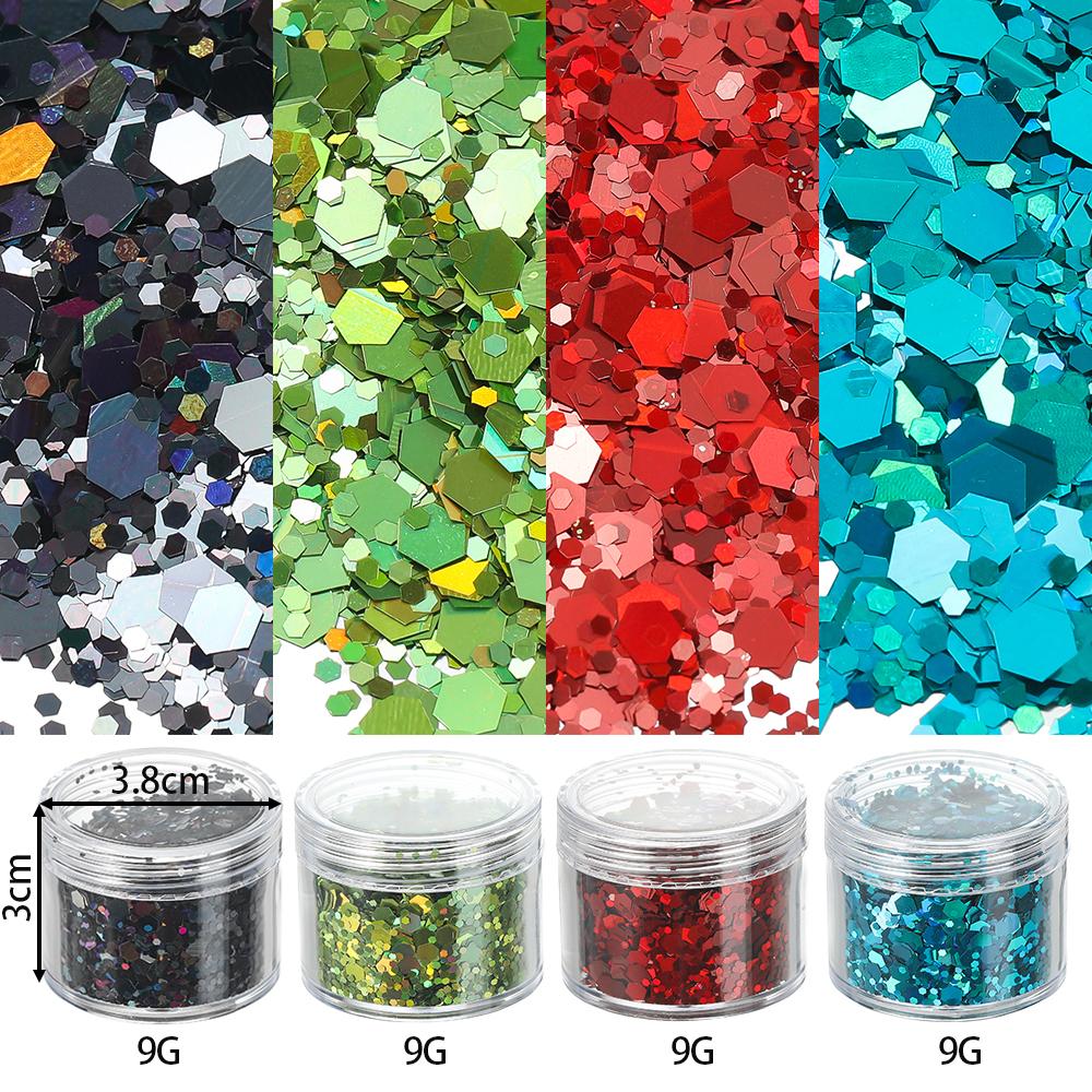 4 Flessen/Set Holografische Zeshoekige Grove Glitter Epoxy Hars Vulvlokken Laser Pailletten voor DIY Epoxy Hars Nagelkunst Vullingen