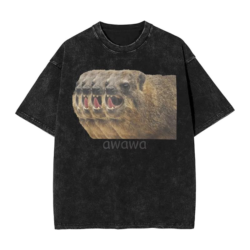 Klippschliefer Awawa Niedlicher Schliefer Meme T-Shirts für Unisex Schliefer-Liebhaber Wütender Schliefer T-Shirt Rundhals T-Shirt Kurzarm Kleidung