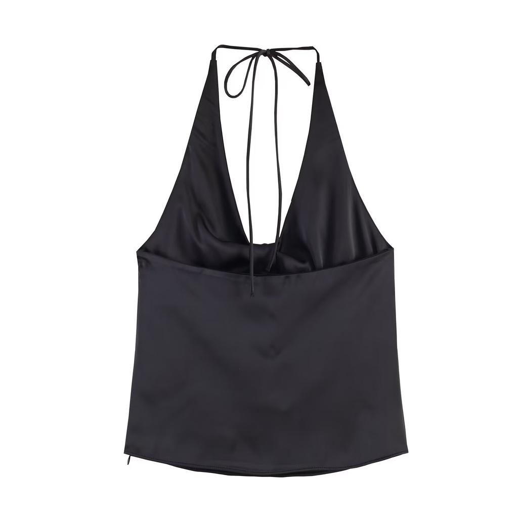 European and American style, new women's clothing, versatile style, silk satin texture neck collar top 2632332