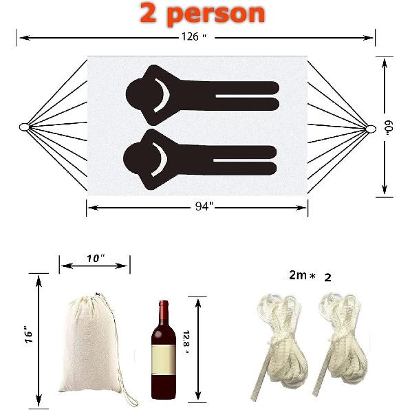 Outdoor-Hängematte für 2 Personen, große brasilianische Hängematten, Canvas-Baumwolle, Indoor-Hängematte für Schlafzimmer, Terrasse, Veranda, Garten, Hinterhof, zum Entspannen im Freien, mit handgewebt