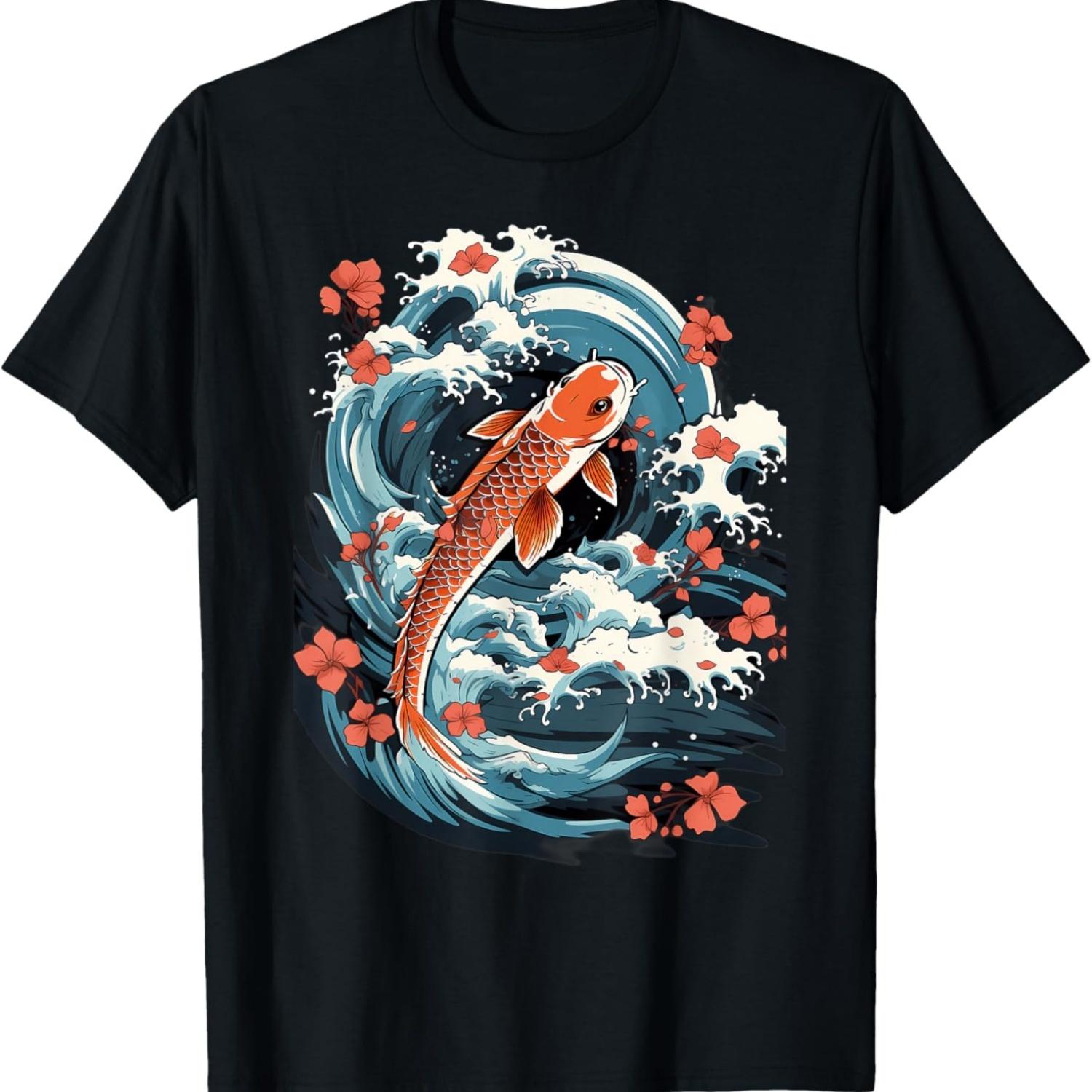 Koi Carp Ying Yang Nishikigoi Fish Cherry Blossom T-Shirt(88) S