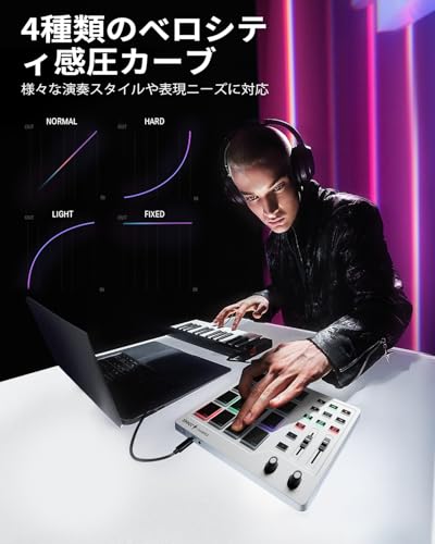Donner 16-Pad MIDI Controller, USB Type-C, Music Production, Backlit, Compact, Japanese Instruction Manual, STARRYPAD, White
