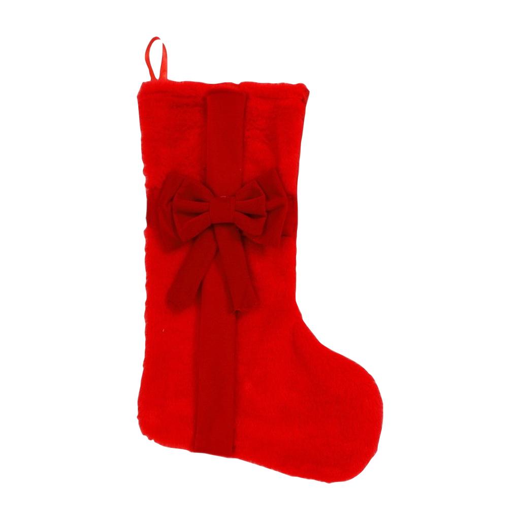 Plush Christmas Stocking with Large Bow Decorative Holiday Hanging Sock Soft Material for Seasonal Home Decoration