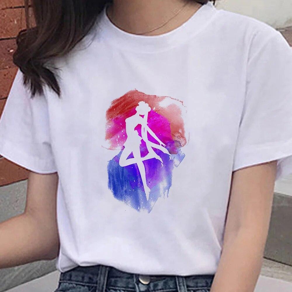 Cartoon Anime Sailor Graphic Moon Print 100 % Baumwolle T-Shirt Mode Goth Girl Kleidung Kurzarm Übergroßes Unisex Frauen T-Shirt Unisex