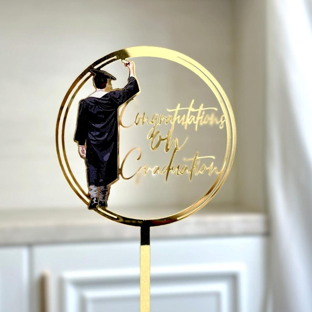 3pcs Gold Black Acrylic Graduation Cake Decorations for Congratulations Graduation Party Cake Topper Decorations Plugin