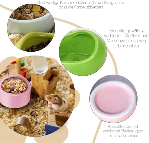 LATRAT 3 Pack Ceramic Hamster Food Bowls, Anti-Tip Small Animal Feeding Dish, Water Bowl for Guinea Pig, Hamster Cage Accessories, Green