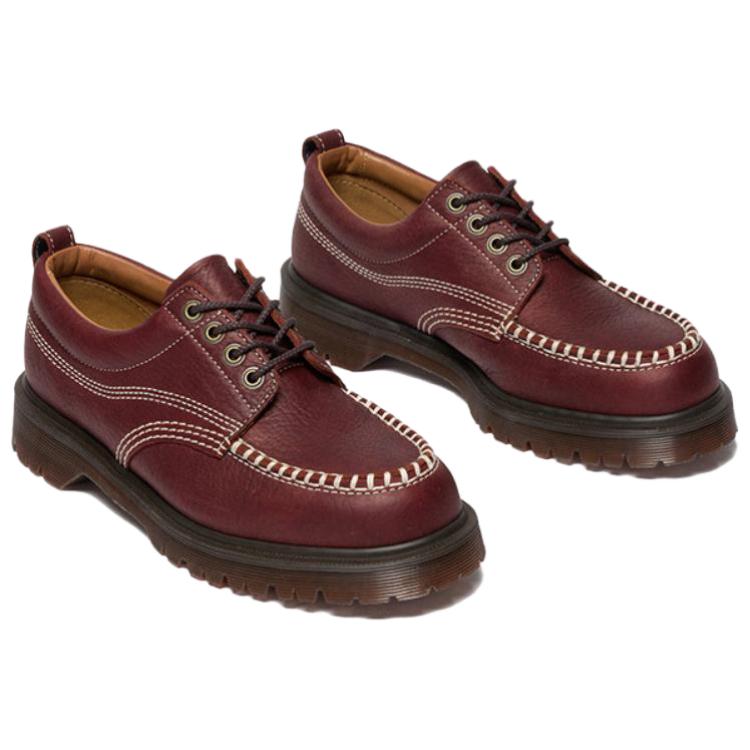 Dr. Martens Amp Vintage Round Toe Thick Sole Lace-Up Casual Leather Shoes Unisex Shoes Deep-Red 42091600