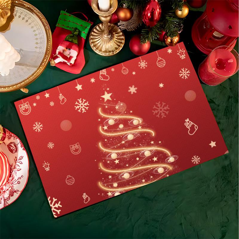 4Pcs Elk Deer Print Placemats Rectangular Christmas Snowman Trees Dining Table for Kitchen Decor Linen Non Slip Table Mats 4Pcs-30X45cm(12X18in