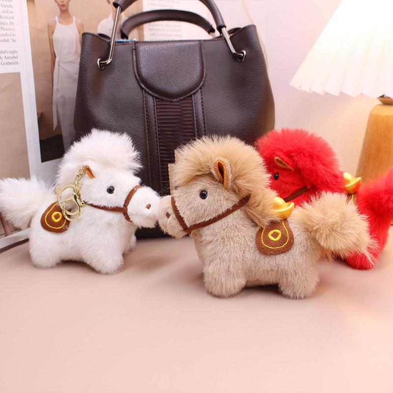Cute Year Plush Keychain Bag Charm Doll Charm Miniature Horse Figurine