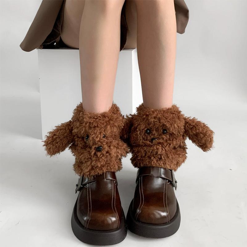 

1 пара гетр, забавные гетры, милые мультяшные собаки для девочки, плюшевые гольфы до середины икры, накладки на щиколотки кофейный