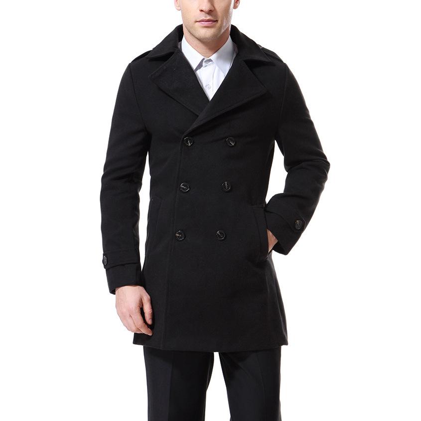 2026 Autumn/Winter Men's Double-Breasted Wool Trench Coat with Epaulets - Trendy European Style