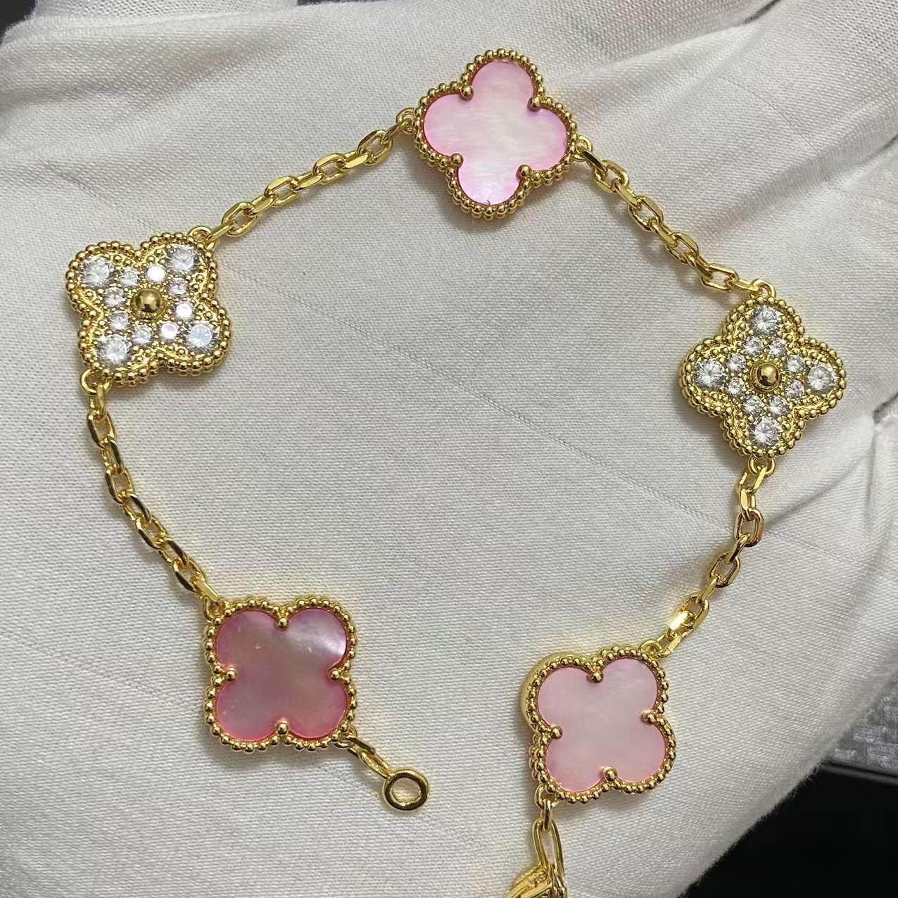 

Новая версия Браслет «Четырехлистный клевер», «Пятицветный», Натуральный красный агат, Браслет из белого перламутра, Женский лазерный браслет V Gold