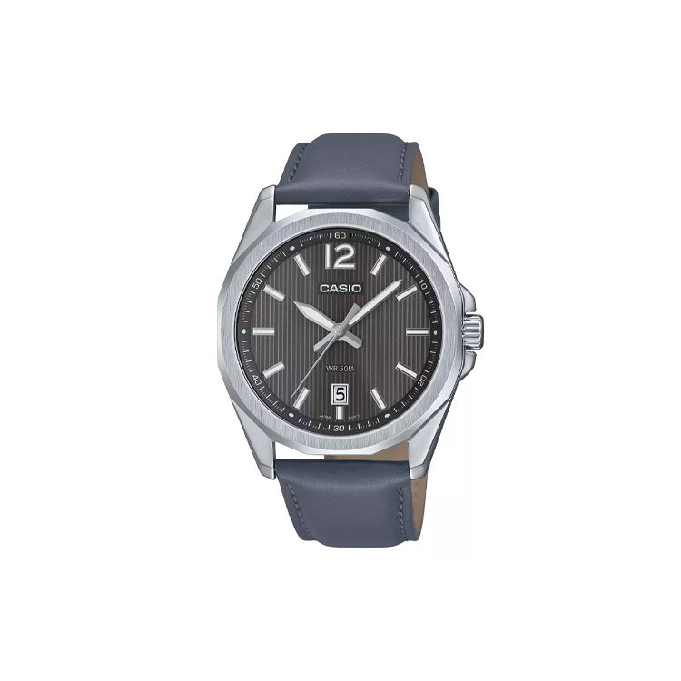 Casio 50M Waterproof Elegant Quartz Movement Genuine Leather Strap Watch Men watches Black MTP-E725L-8A Black Dial