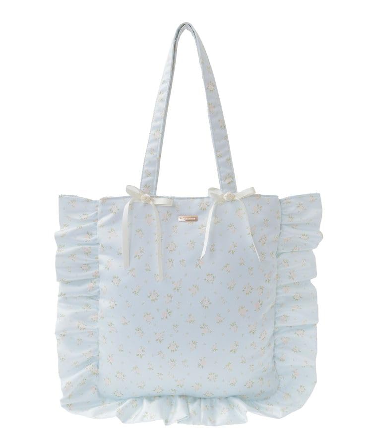 

Maison de Fleur Rose Print Frill Tote Bag, Saxe Blue, Size F, 08000644800