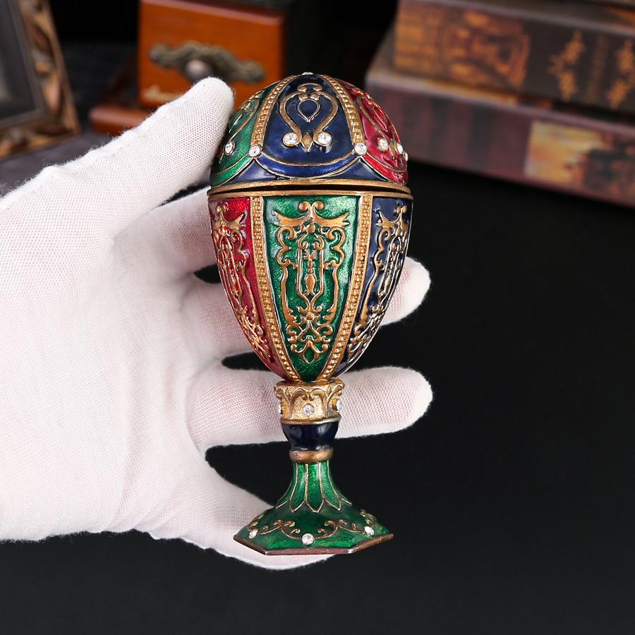 New Jewelry Box Easter Egg Enamel Color Pattern Egg-shaped Egg Jewelry Box Metal Handicrafts Desktop Creative Ornament