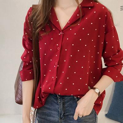 Polka Dot Printed Chiffon Shirt Women's Long Sleeved Top Shirt