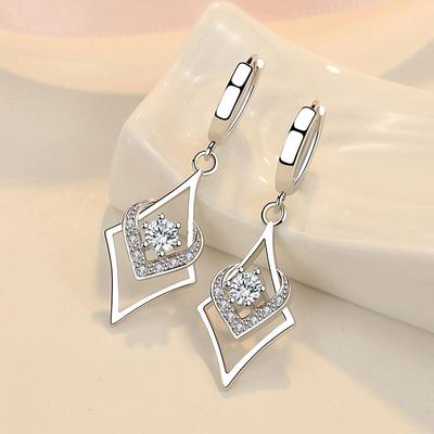 Pendiente colgante con forma de corazón de cristal en plata de ley 925 con forma de cuadrado para mujer, niña, boda, fiesta, elegante joyería de moda Eh181
