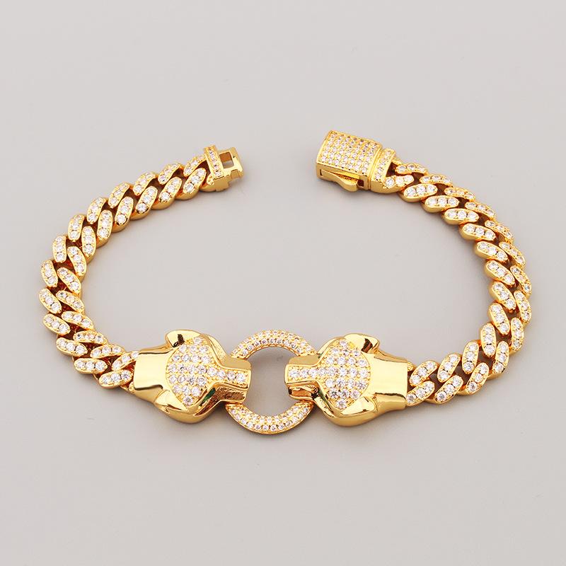 New Hip Hop Double Headed Leopard Bracelet for Men and Women, Hip Hop Style Leopard Head Personalized Jewelry