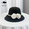 Cappello in lana floreale perla retrò francese: Stile Hepburn da Donna, Ampia Falda, Elegante e Versatile per Autunno/Inverno