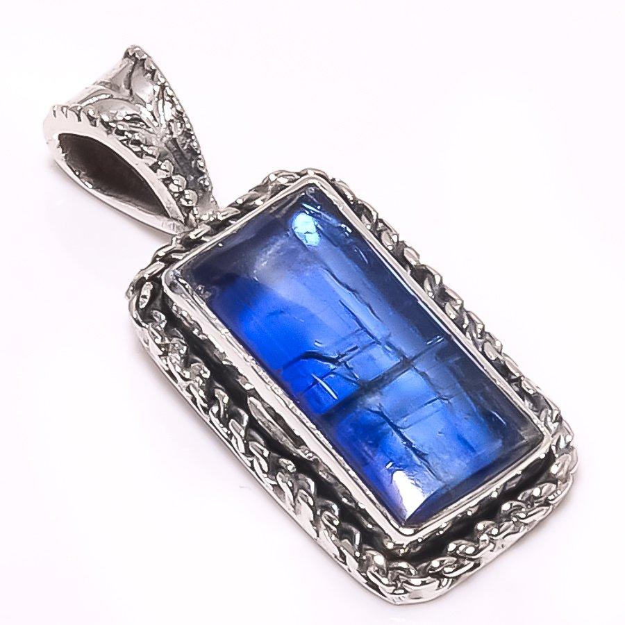 Natural Kyanite Gemstone Handmade 925 Solid Sterling Silver Pendant 1.02" r7R49