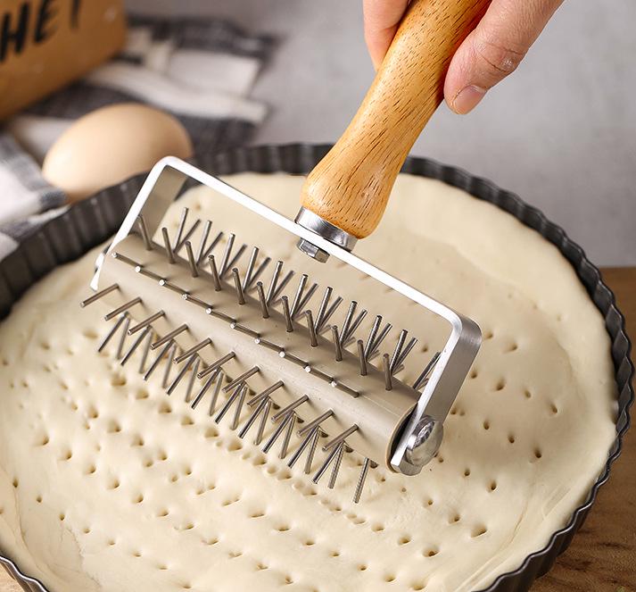 Stainless Steel Rolling Pin & Pizza Docker with Hardwood Handle