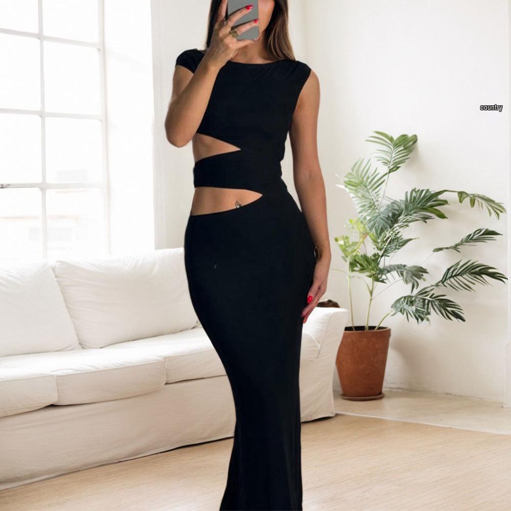 

Women s Elegant Spring/Summer Hollow Out Bodycon Dress - European & American Style, Slim Fit, Long Length Large