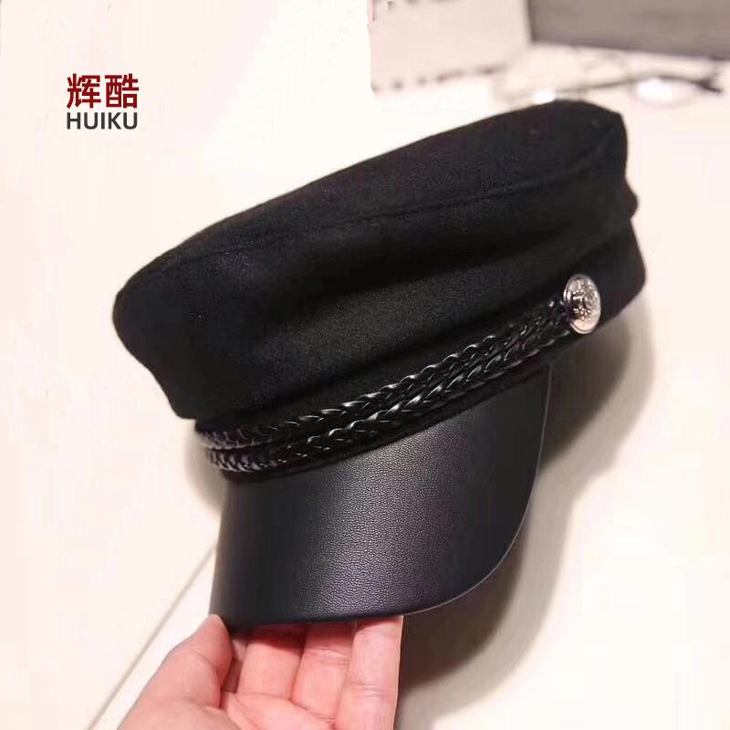 

Новая военно-морская шляпа, британский шерстяной берет, шляпа художника, универсальная шляпа с плоским верхом Adjustable чёрный