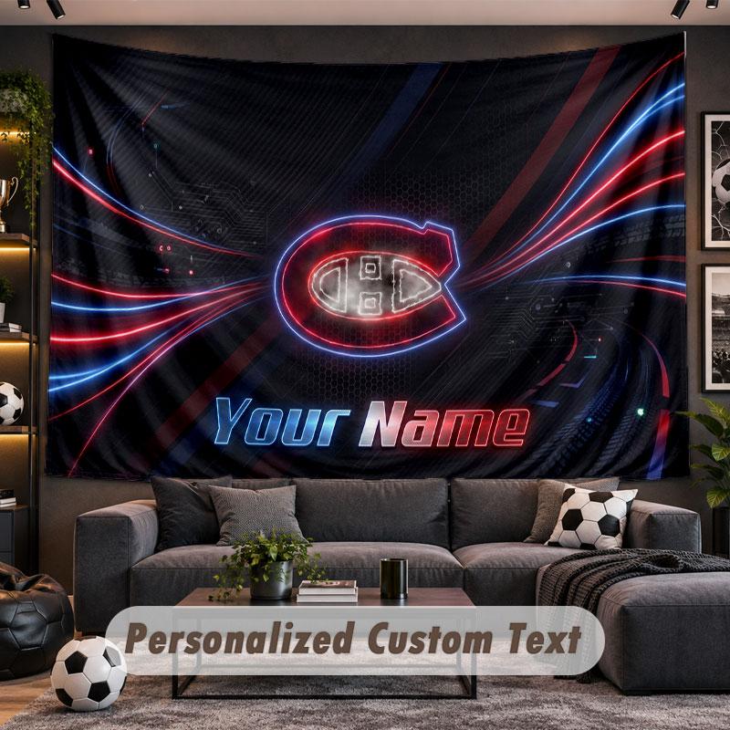 Wall Hanging Tapestry Custom NameMontreal Canadiens Pattern Personalized Printed Fabric Wall Decor