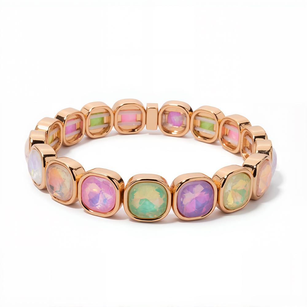 New Design Colorful 12mm Rhinestone Women Bracelet Enamel Gold Color Beads Boho Elastic Bangle