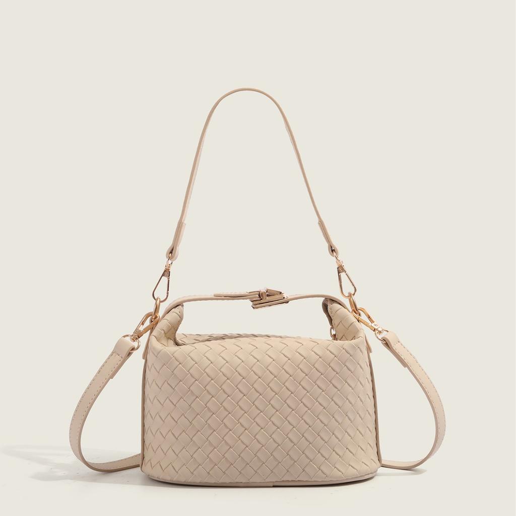 Women's Leather Woven Small Square Bag 2025 New Autumn Winter Crossbody Shoulder Bag Niche Design Handheld Lunch Box Bag