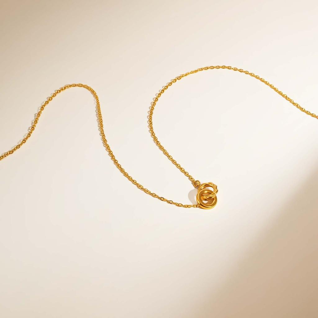 Minimalist Twist Double Ring Necklace,Gold Color Stainless Steel Necklaces for Women,Trendy Waterproof Jewelry Gift
