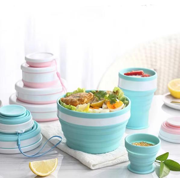 New Design Eco-Friendly BPA Free Handmade Silicone Foldable Collapsible Bowl Dinnerware Drinkware for Camping