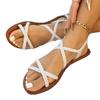 New braided strap open-toe flat sandals women's large size elastic band solid color sandals sandals