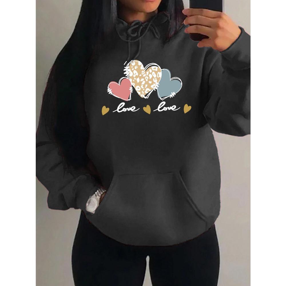 Pink Leopard Print Heart Combination Printing Women Hoody Loose Hip Hop Hoodie Casual Fleece Sportswear Y2K Hoodies