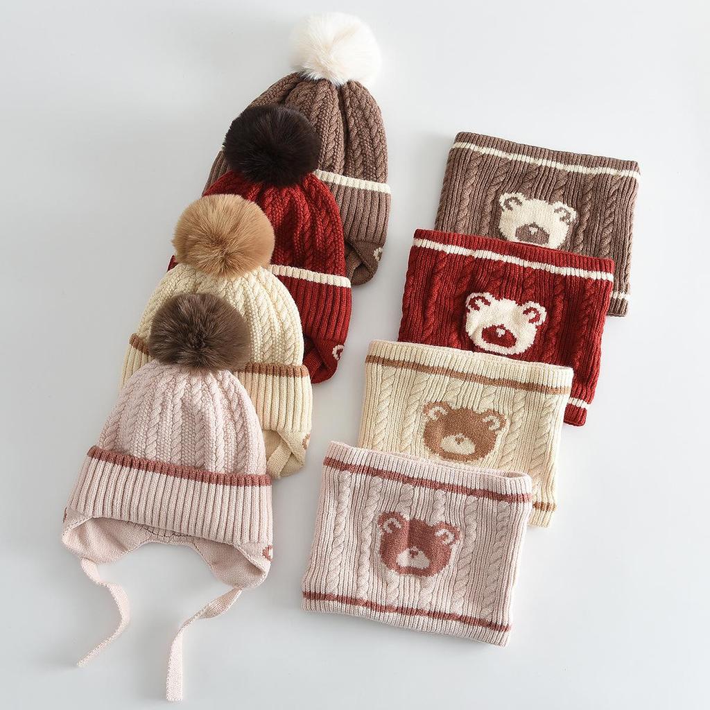 Children's Cute Bear Ear Winter Hat and Scarf Set - Warm, Windproof Knit for Students