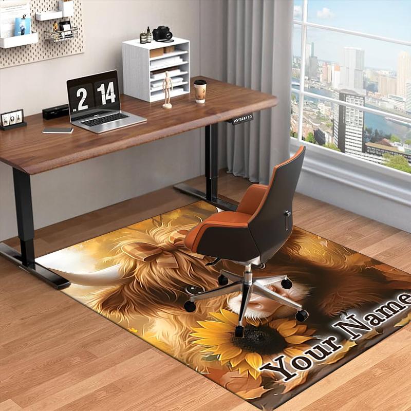 1PC Custom Name Autumn Cow With Sunflower Theme Floor Mat Ideal for Living Room, Game Rooms, Office, Bedroom,Floor Mat Playful Design29