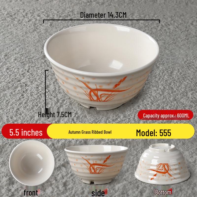 Durable Melamine Wide Mouth Ramen Bowl - Autumn Grass Design, Perfect for Noodles, Wontons, Mala Tang, and Luosifen.