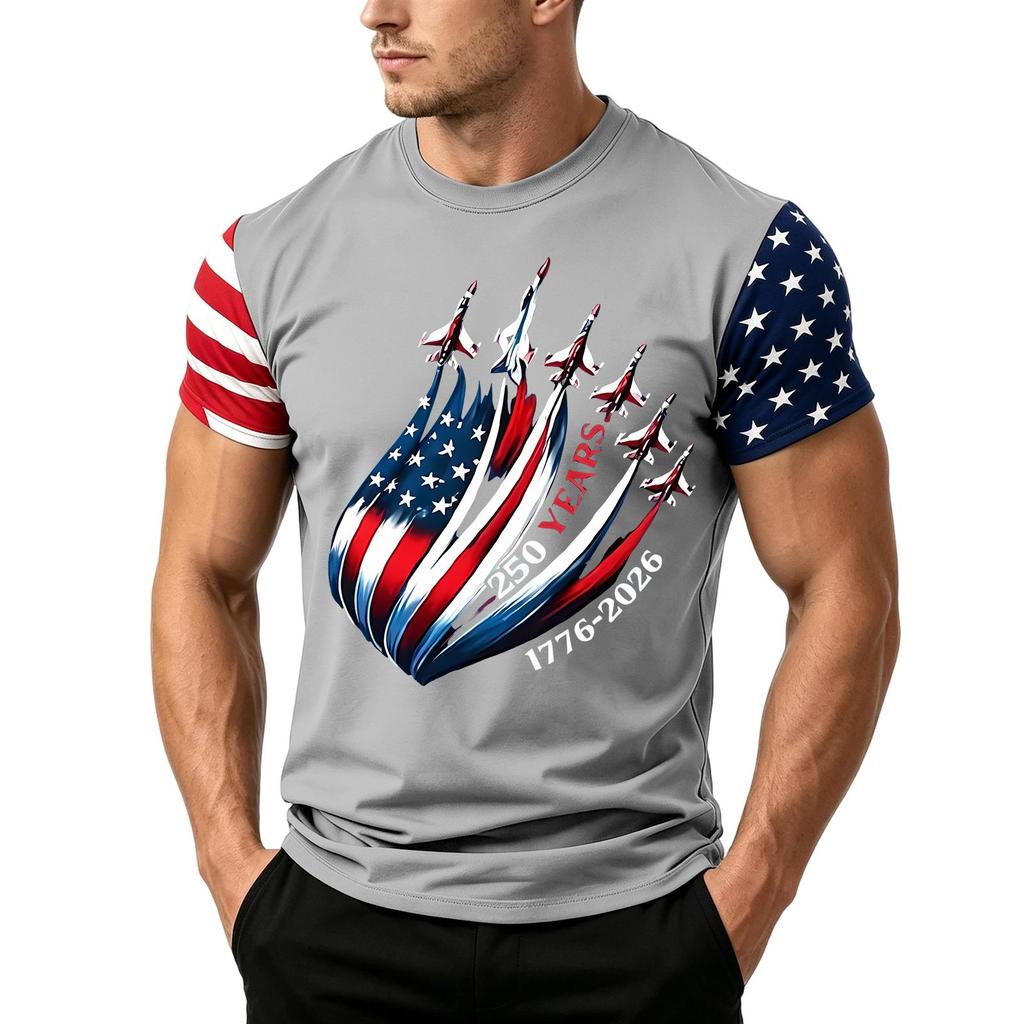 Men's Independence Day Flag Print Short Sleeve T-Shirt, Loose Casual Daily Summer Tops