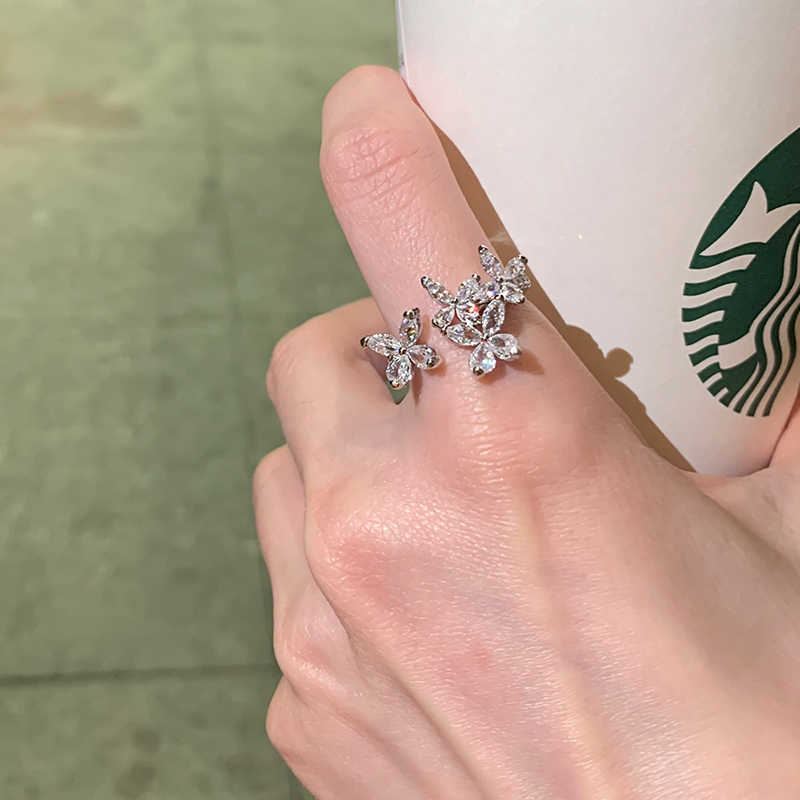Exquisite Zircon Butterfly Rings for Women Girls Fashion Geometric Opening Adjustable Rings Engagement Wedding Jewelry Gifts