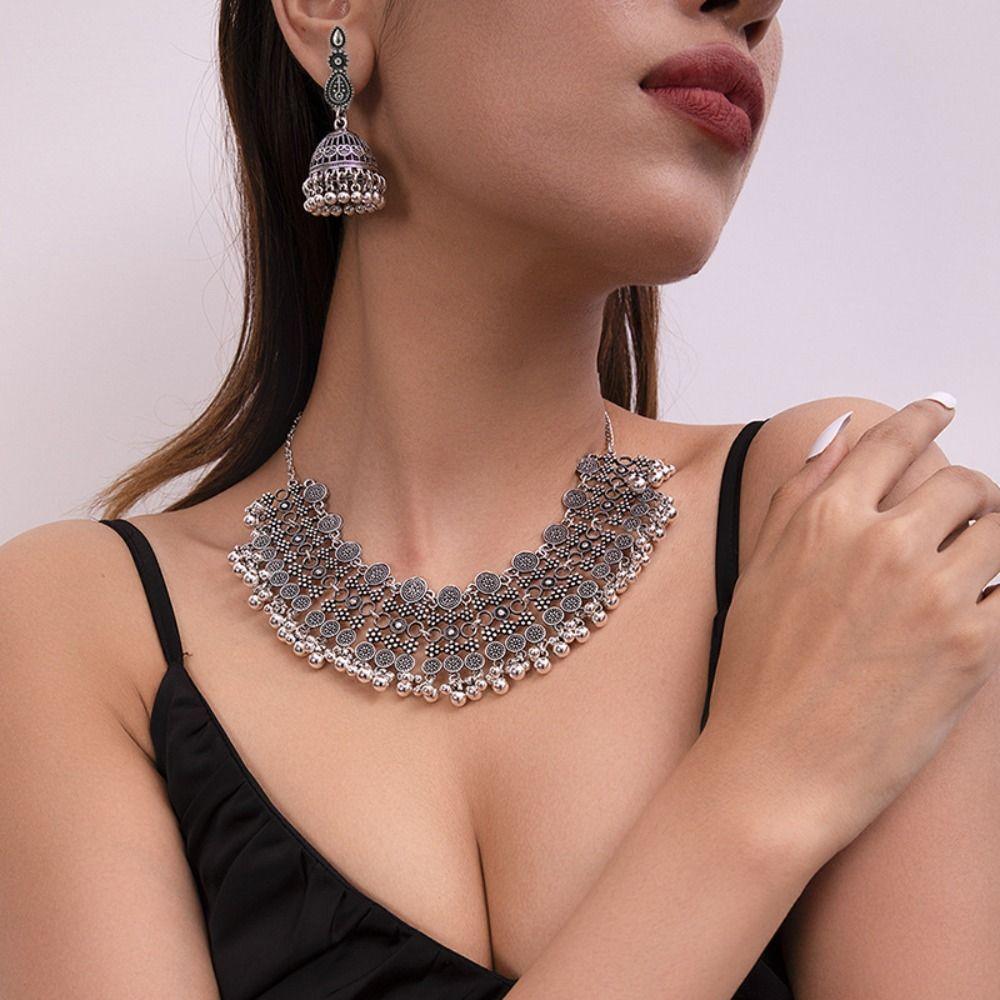 Hollow Earrings Necklaces Jewelry Set Geometric Golden Jewelry Tassel Necklaces Earrings  Gift