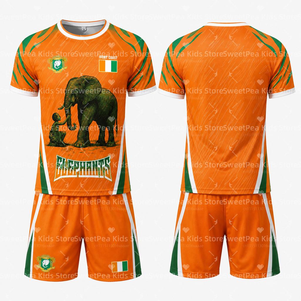 2026 New Ivory Coast Themed Football Jersey Sets Summer Children's Outdoor Casual Breathable T-shirts and Sets
