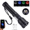 Most Powerful 4in1 LED Flashlight Zoom Green/Red/Blue/White Light Torch USB Rechargeable Tactical Lantern Shot Hand Lamp For Cam