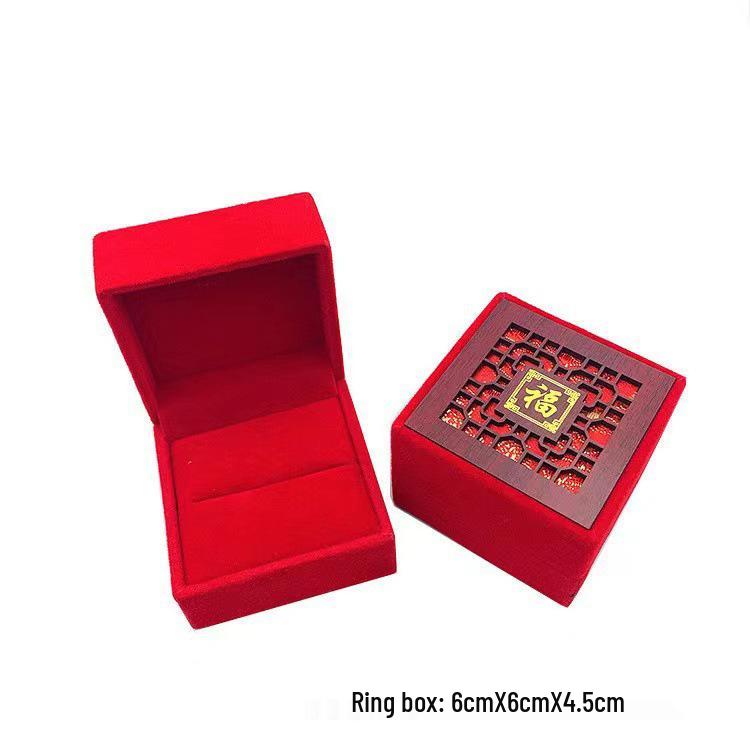 Jade Ware Hollow 'Fu' Character Pendant Box - Red Velvet Jewelry Box
