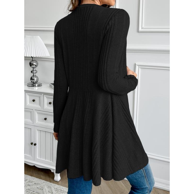 Women's Elegant Solid Color Textured Loose-Fit Cardigan - Medium Stretch Spring/Fall Layering Piece, Hand Washable Casual To Semi-Formal Sweater