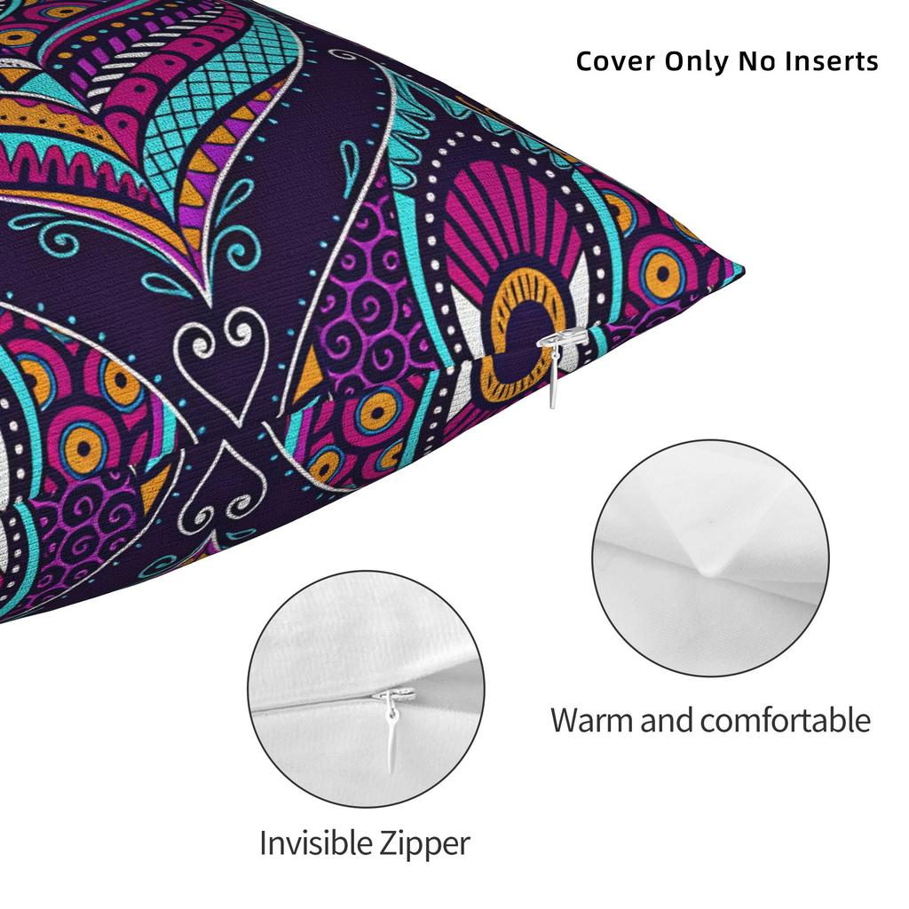 Colorful Ethnic Pattern Peacock Feather Mandala Pillow Cover Vintage Pillow Case For Couch Sofa Bedroom Soft Pillowcases Gift