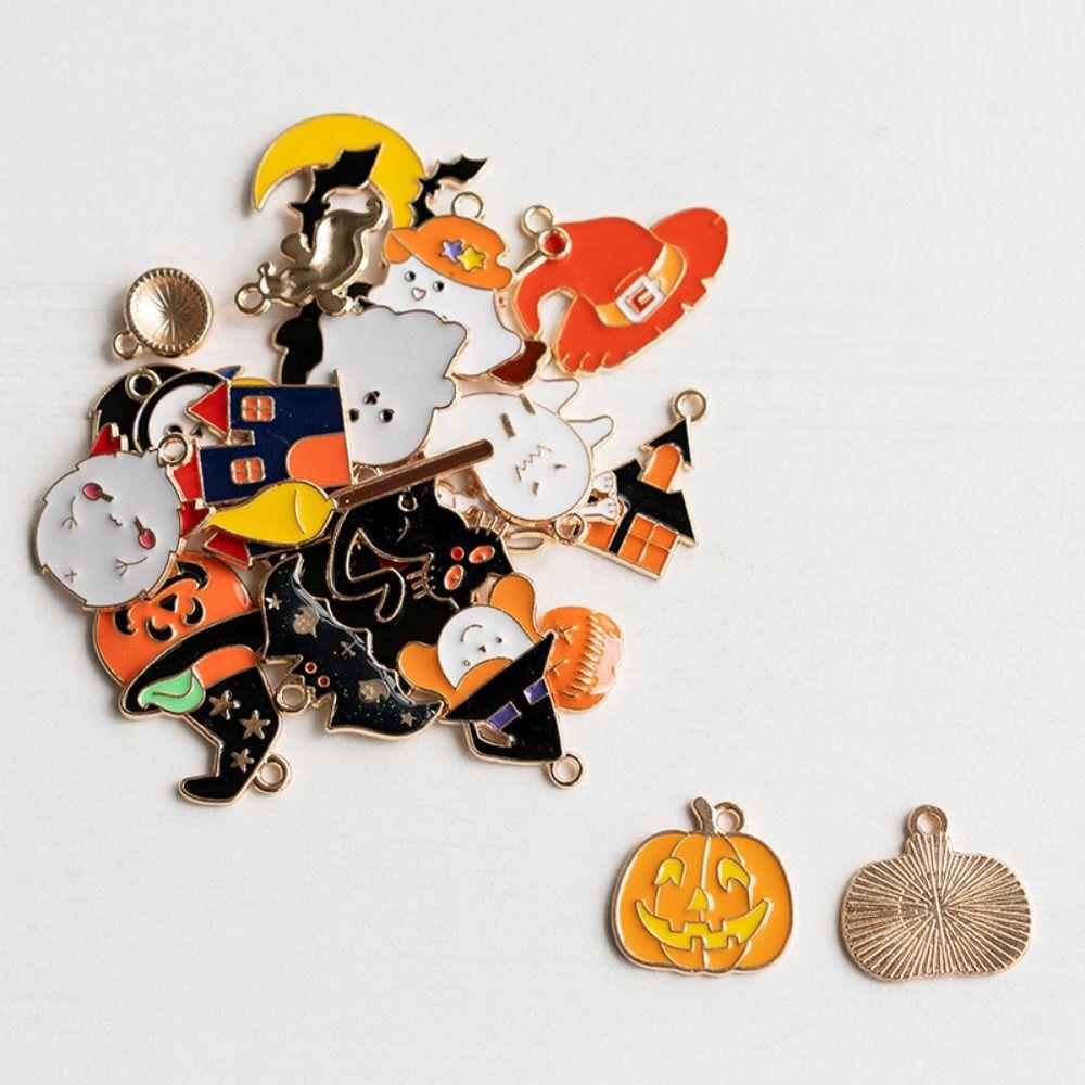 24PCS Colorful Halloween Enamel Charms Alloy Pumpkin Ghost Bat Halloween Pendants Earrings Necklaces Bracelet DIY Accessories