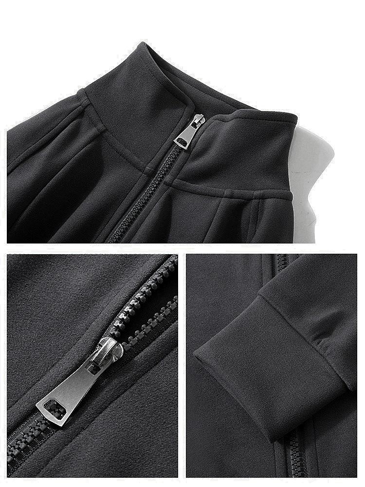 Damen Schwarze Fleecegefütterte Slim Fit Windjacke, Herbst/Winter 2025, Stehkragen, Normale Schulter.